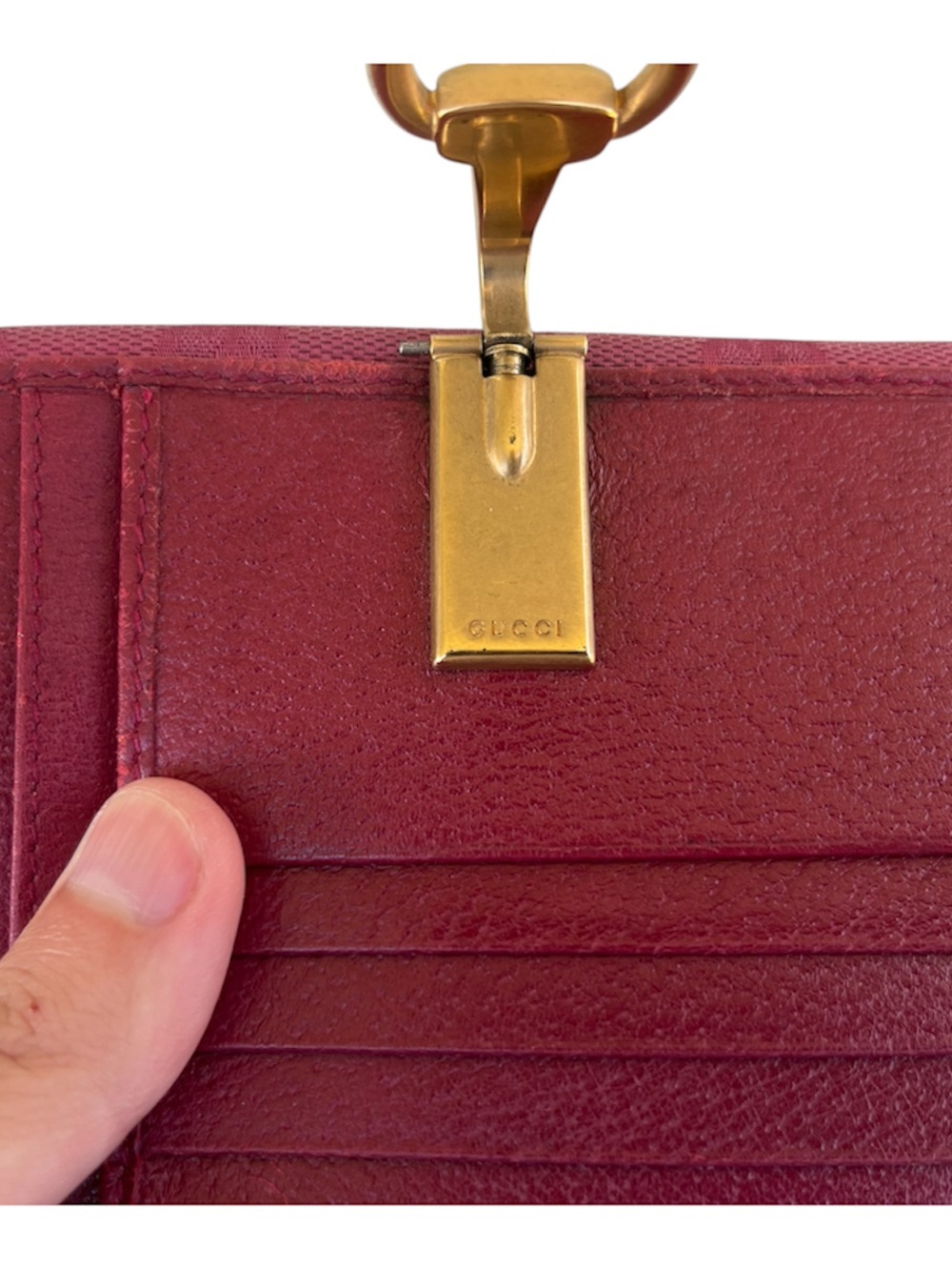 Gucci Vintage GG Canvas Horsebit Ring Trifold Wallet Burgundy Red - Picture 9 of 11